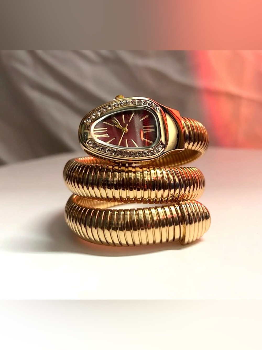 Serpenti Snake watch Rose Gold Wrap Bracelet Watch with Red Dial